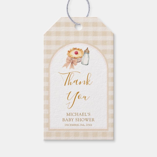 Pastel A Little Cutie Paj Gingham Fall Baby Shower Presentetikett (Framsidan)