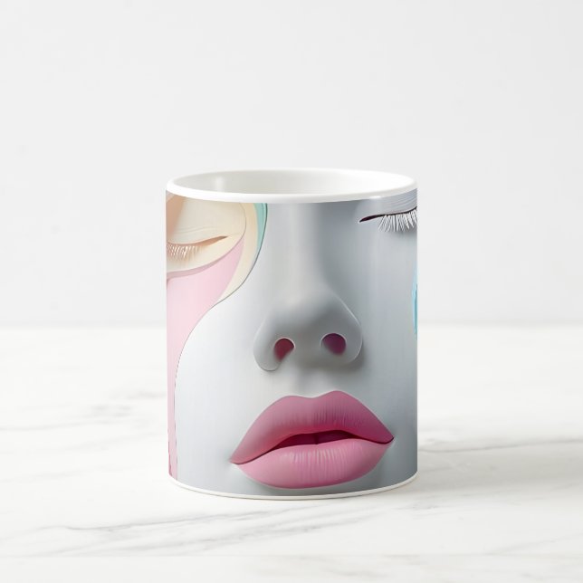 Pastel Abstract 3D Face Art Coffee Mug Kaffemugg (Center)