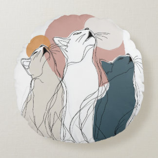 Pastel Abstract Cat Pack Round Pillow Rund Kudde