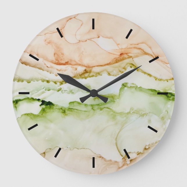 Pastel Abstract Organic Green Apricot Large Clock Stor Klocka (Framsida)