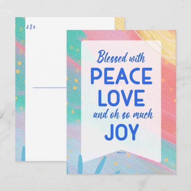Pastel Abstract Peace Love Joy Christmas Post Card Vykort (Fram/baksida)