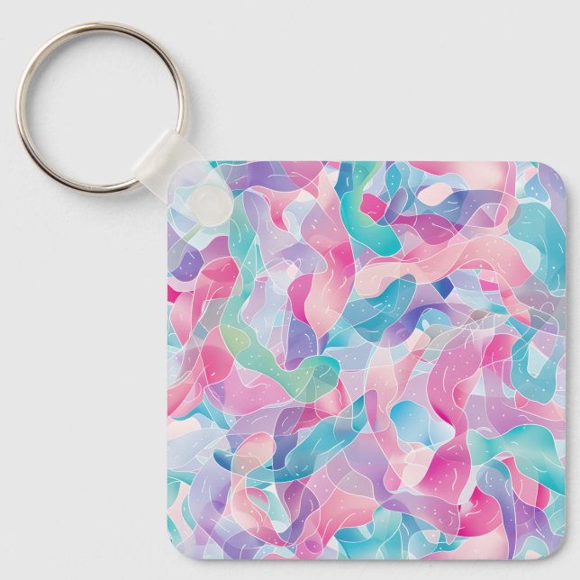 Pastel Abstract Ribbon Pattern Nyckelring (Framsida)