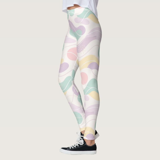 Pastel Abstract Seamless Pattern Waves and Circles Leggings (Vänster)