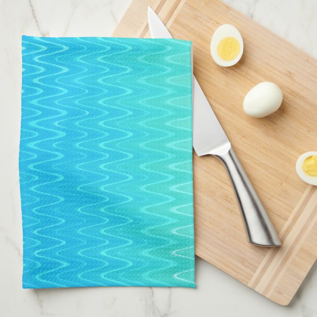 Pastel Abstrakt Art Teal Turcos Blue Grönt Kökshandduk (Vikt i Fjärdedel)
