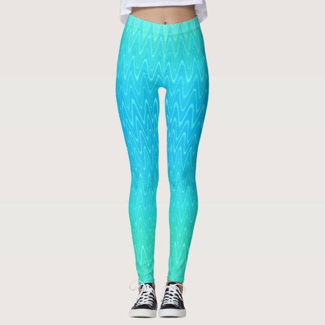 Pastel Abstrakt Art Teal Turcos Blue Grönt Leggings (Framsida)
