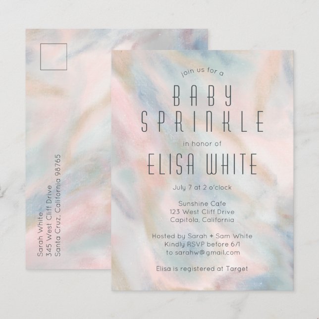 Pastel Abstrakt Elegant Chic ANPASSNINGSBAR BABY S Inbjudan Vykort (Fram/baksida)