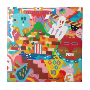 Pastel Abstrakt Graffiti Mural Kakelplatta