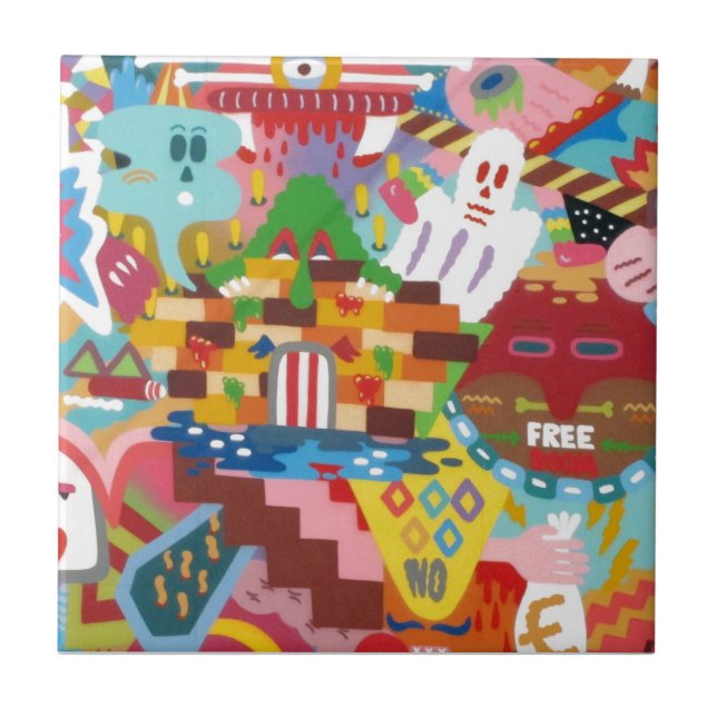 Pastel Abstrakt Graffiti Mural Kakelplatta (Framsidan)