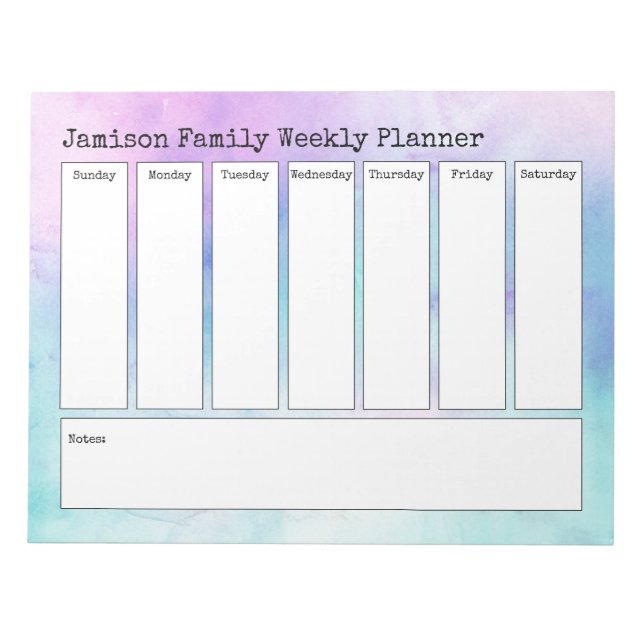 Pastel Abstrakt Watercolor Weekly Planner Anteckningsblock (Framsida)