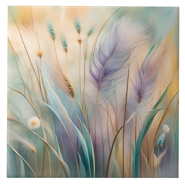 Pastel Abstrakt Whispers of Nature, Grasses III Kakelplatta (Framsidan)