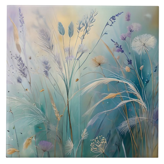 Pastel Abstrakt Whispers of Nature, Grasses Kakelplatta (Framsidan)