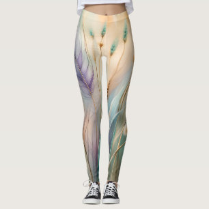 Pastel Abstrakt Whispers of Nature, Grasses Leggings