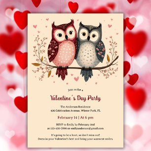 Pastel Adsible Cute Uggla Valentine Day Party Inbjudningar