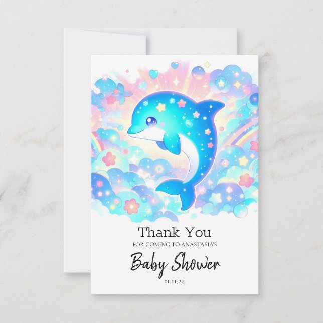 Pastel Adsible Dolphin Baby Shower Tack Kort (Framsida)