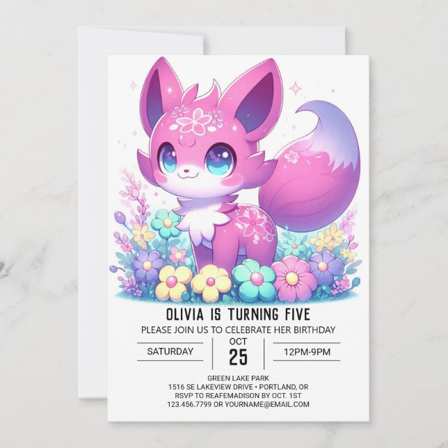 Pastel Adsible Fox Digital Birthday Inbjudningar (Framsida)