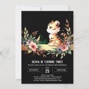 Pastel Adsible Tiger Birthday Inbjudningar