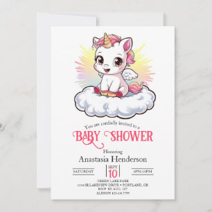 Pastel Adsible Unicorn Baby Shower Inbjudningar