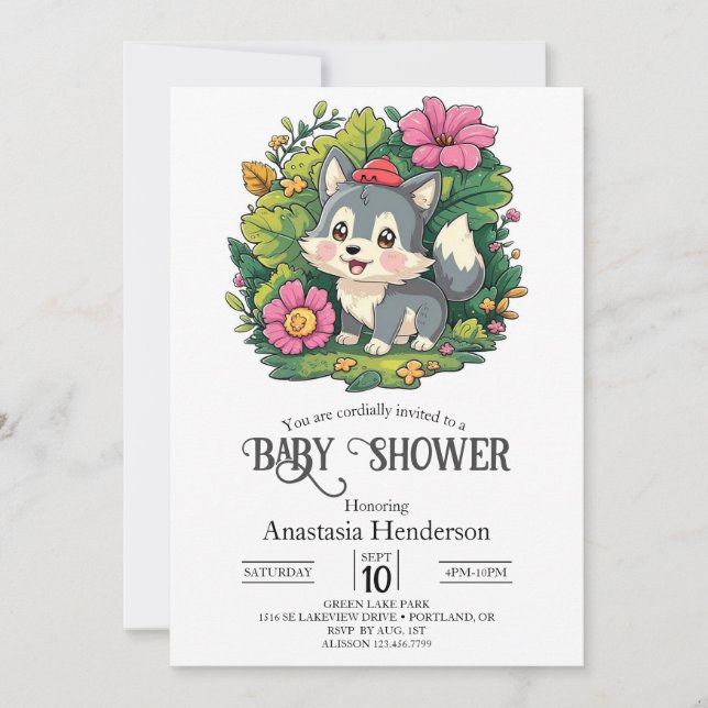 Pastel Adsible Varg Baby Shower Digital Inbjudningar (Framsida)
