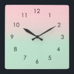 Pastel Aesthetic Ombre Gradient Rosa Mint Grönt   Fyrkantig Klocka<br><div class="desc">Lägg till ditt namn och anpassa det här yoga-mattan. Fin digital vattenfärgspastellutformning med rosa och grönt med mint-muterad övertoningsformgivning. Enkel,  lugn,  avslappning och glam,  boho,  chic modern yoga mat. Gradient-gåva. Övertoningsgåvor för personlig. Vackert koreanskt estetiskt pastel-rosa och grönt i hemmet ger dekoration.</div>