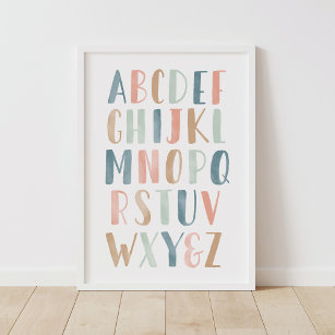 Pastel Alphabet ABC Girl Nursery Decor Poster