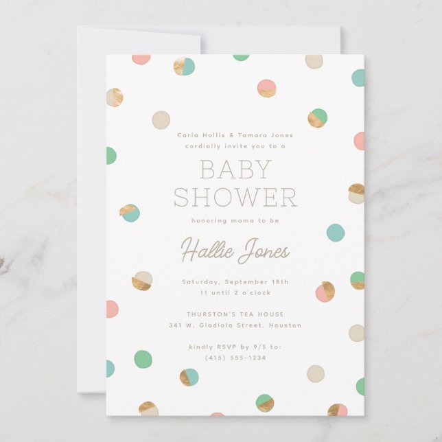 Pastel and Faux Copper Polka dots Baby Shower Inbjudningar (Framsida)