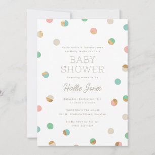 Pastel and Faux Copper Polka dots Baby Shower Inbjudningar