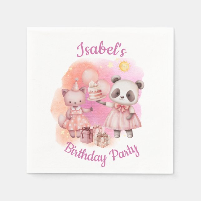 Pastel Animal Birthday Party Napkins Pappersservett (Framsidan)