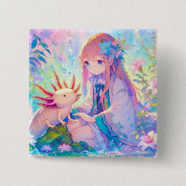 Pastel Anime Girl och Axolotl Knapp