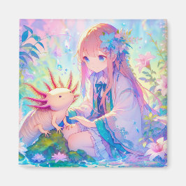 Pastel Anime Girl och en Axolotl Personlig Magnet