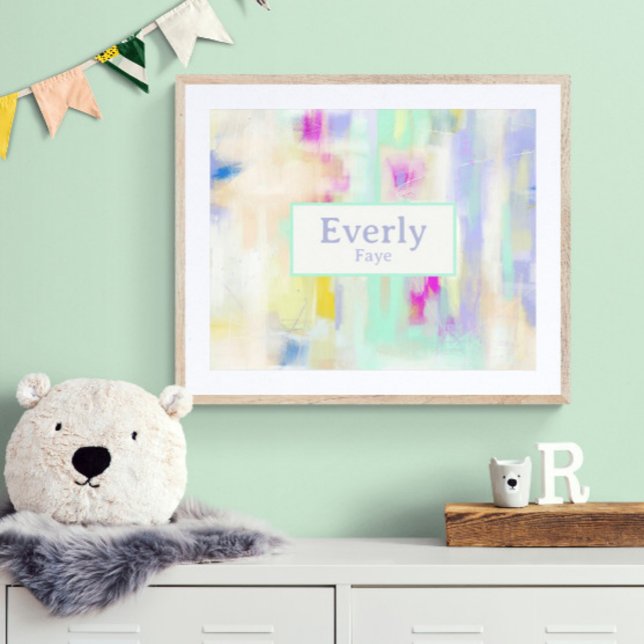 Pastel Anpassningsbar Baby Kids Room Wall Art Poster (Customize the name! Shown with white mat and wood frame. (not included with purchase). Thank you!)