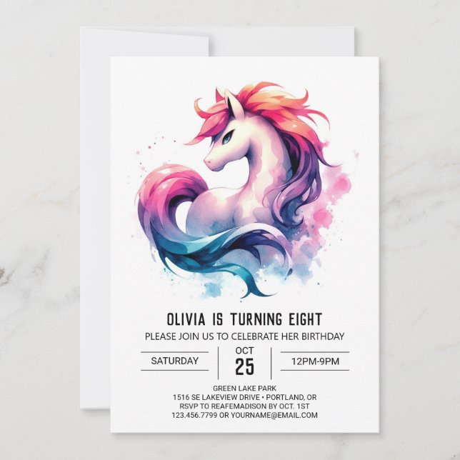 Pastel Anpassningsbar Horse Birthday Inbjudningar (Framsida)