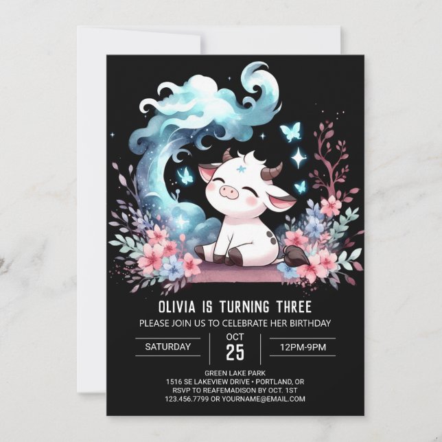 Pastel Anpassningsbar Kow Birthday Inbjudningar (Framsida)