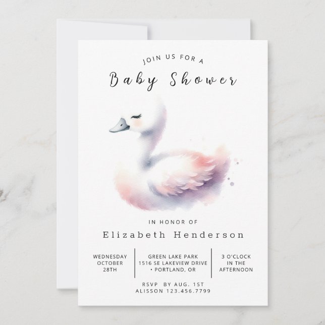 Pastel Anpassningsbar Svan Baby Shower Inbjudningar (Framsida)