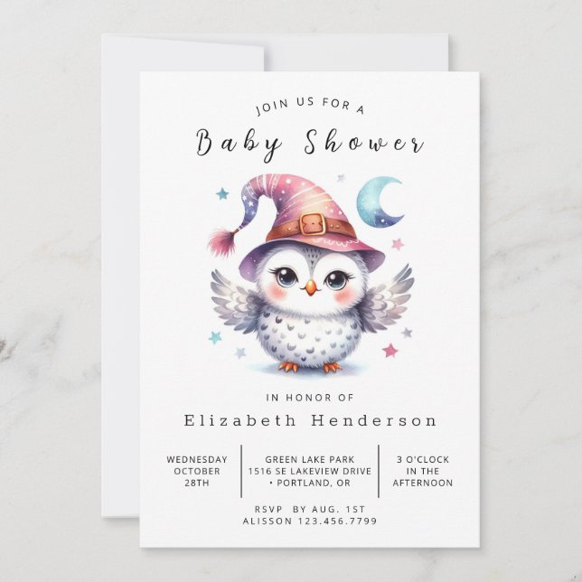 Pastel Anpassningsbar Uggla Baby Shower Inbjudningar (Framsida)