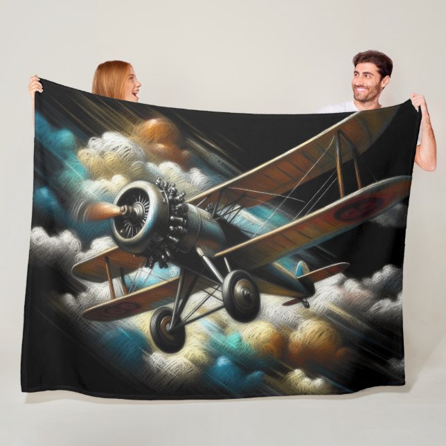 Pastel Antique-flygplan Fleecefilt (På plats)
