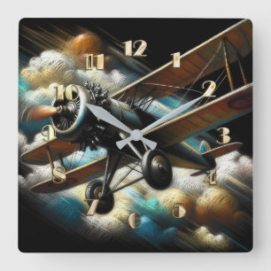 Pastel Antique-flygplan Fyrkantig Klocka