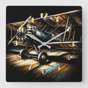Pastel Antique-flygplan Fyrkantig Klocka