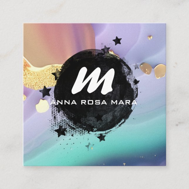 *~* Pastel AP66 Guld Glitter QR Rainbow Agate Fyrkantigt Visitkort (Framsida)