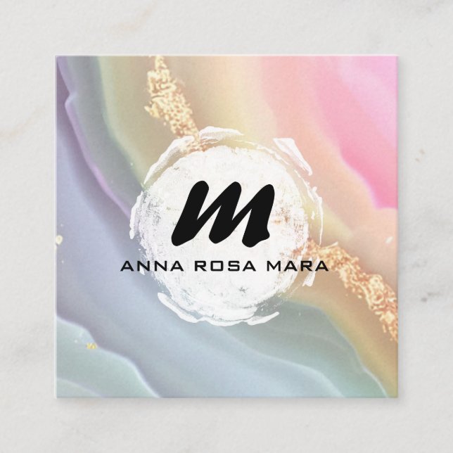 *~* Pastel AP66 Guld Glitter Regnbågagent QR Fyrkantigt Visitkort (Framsida)