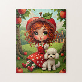 Pastel Apple Girl with Puppy - Roligt Puzzle för b Pussel