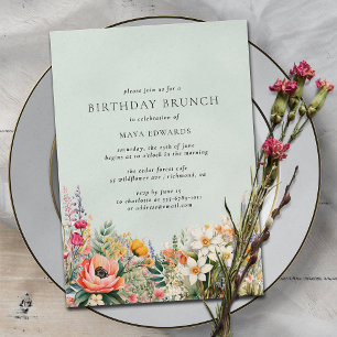 Pastel Aqua Blue Elegant Blommigt Birthday Brunc Inbjudningar