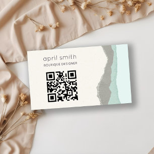 Pastel Aqua Grått Kraft Mountain Wave QR-kod Visitkort