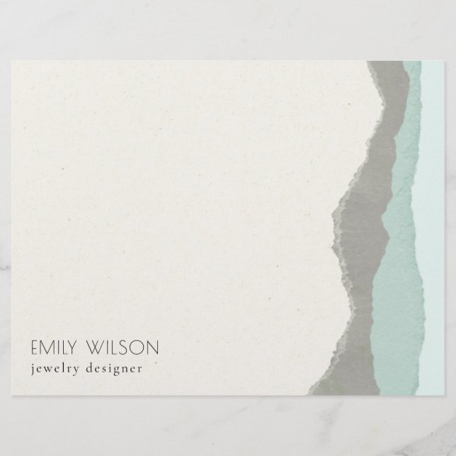 Pastel Aqua Grått Kraft Mountain Wave Torn Kant Brevhuvud (Framsida)