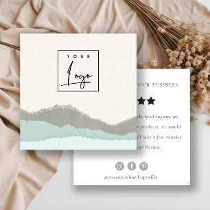 Pastel Aqua Kraft Mountain Logotyp Review Request Fyrkantigt Visitkort