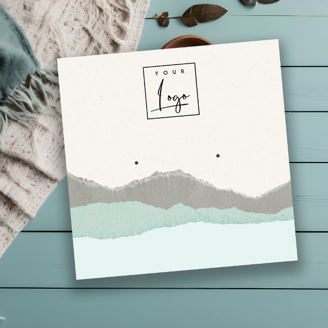 Pastel Aqua Kraft Mountain Wave Earring Visning Fyrkantigt Visitkort (Skapare uppladdad)