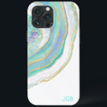 Pastel Aqua och Lila Agate med Monogram<br><div class="desc">Skydda din mobil med en vackert snyggt fodral med en agate stone mönster i trendig feminin pastellakvarium,  lila,  blått och guld. En textmall finns med för att anpassa den med ditt monogram eller annan önskad text. Du kan också ta bort exempelmonogrammet om du vill beställa fodral utan text.</div>