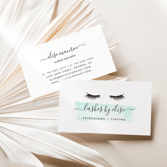 Pastel Aqua Watercolor Lash Services Visitkort (Skapare uppladdad)