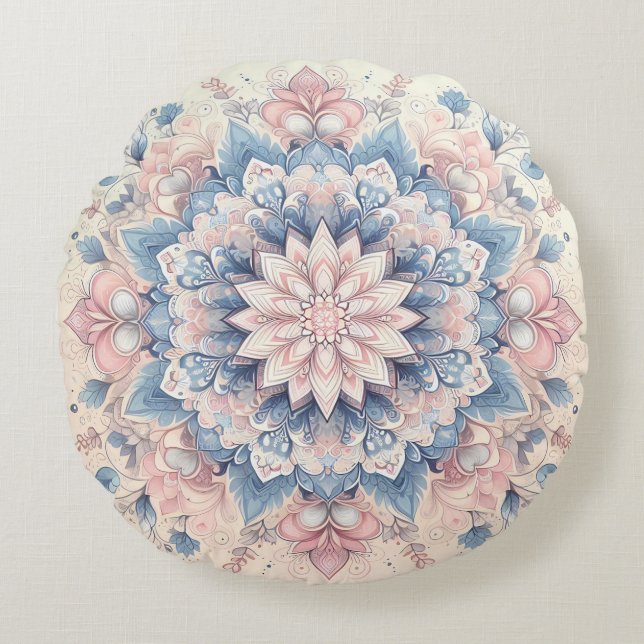 Pastel Arabesque Mandala Art Rund Kudde (Framsidan)