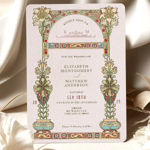 Pastel Arch art nouveau Bröllop Guld Inbjudningar