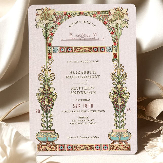 Pastel Arch art nouveau Bröllop Guld Inbjudningar (Skapare uppladdad)